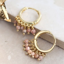 Gold Plated Hoop Earrings with Tiny Rhodonite Beads by Peace of Mind